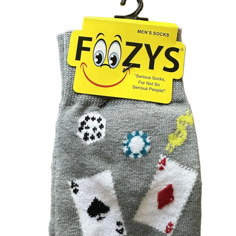 NWT Foozys Grey Casino Poker Themed Crew Socks Men Size 6-12